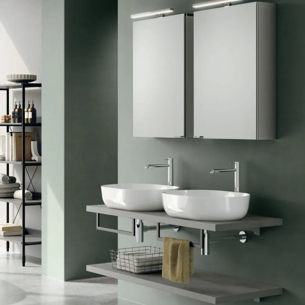 Mobile Bagno sospeso con mensolone e 2 lavabi in appoggio Domus disponibile in 4 colori