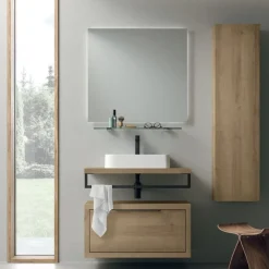 Mobile Bagno sospeso con mensola e 1 cassetto con lavabo in appoggio Domus disponibile in 4 colori