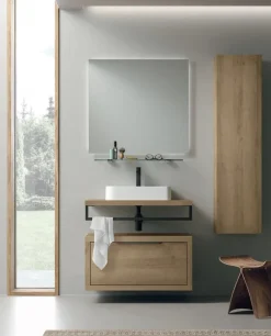 Mobile Bagno sospeso con mensola e 1 cassetto con lavabo in appoggio Domus disponibile in 4 colori