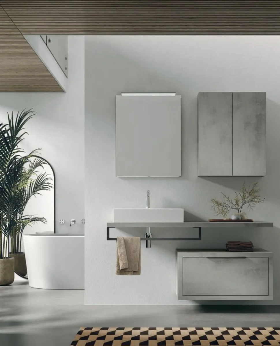 Mobile Bagno sospeso con mensolone 1 cassetto e lavabo in appoggio Domus disponibile in 4 colori