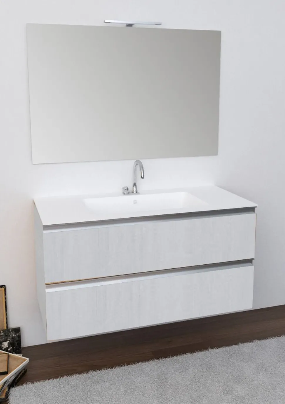 Mobile Bagno sospeso con Piano in Ocritech e vasca integrata disponibile in 4 misure e vari colori