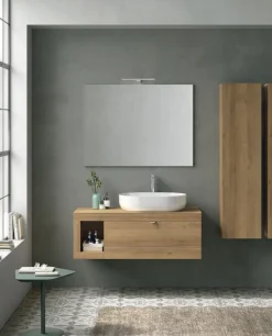 Mobile Bagno sospeso con top da 1,2 cm ,lavabo in appoggio opaco e 1 cassetto Lido disponibile in 4 colori