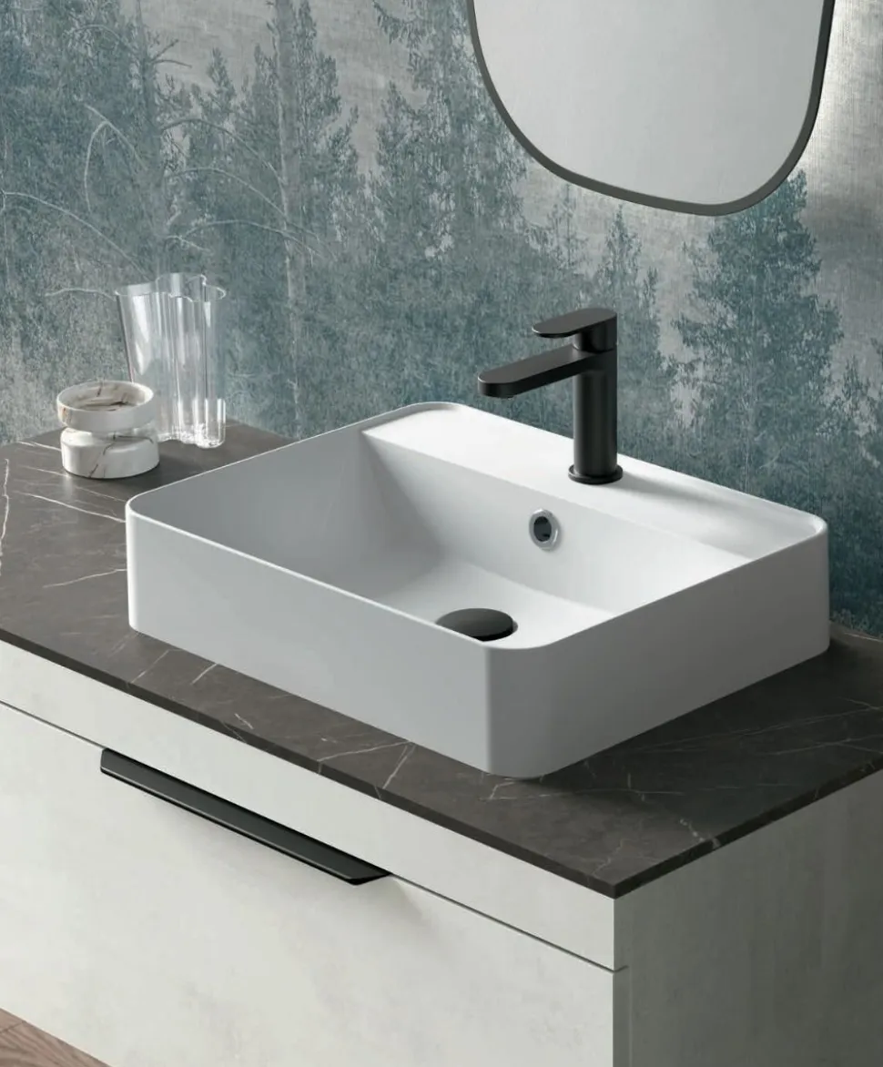 Mobile Bagno sospeso con top da 1,2 cm e lavabo in appoggio opaco Lido disponibile in 4 colori