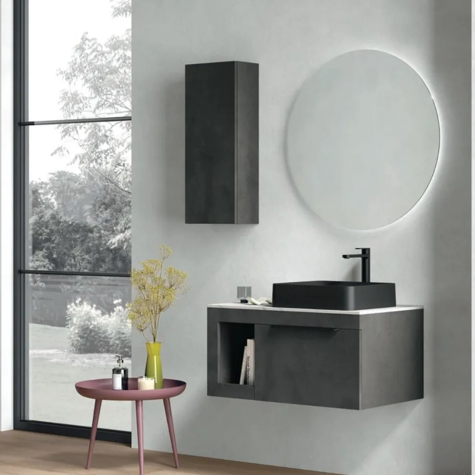 Mobile Bagno sospeso con top sp 1,2 cm 1 cassetto e lavabo in appoggio opaco Lido disponibile in 4 colori