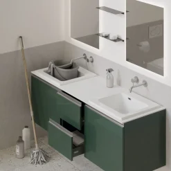 Mobile Bagno sospeso doppio lavabo con 4 cassetti e maniglie a gola disponibile in vari colori