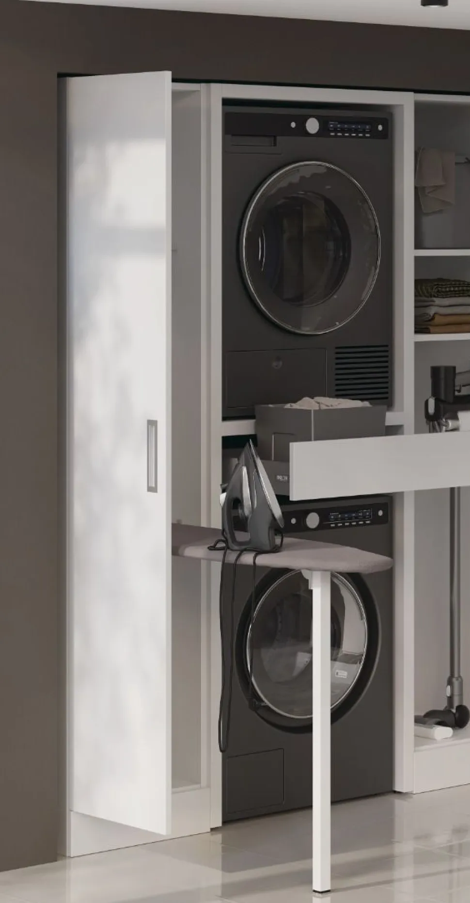 Mobile colonna 1 anta battente con asse da stiro a ribalta disponibile in vari colori