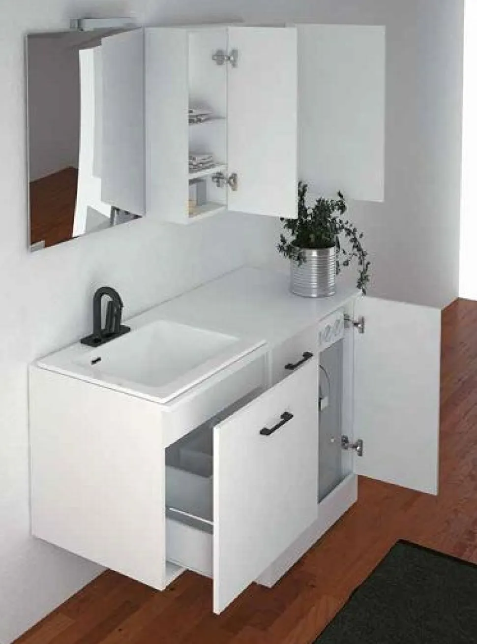 Mobile con Lavabo Totus con base sottolavabo sospesa con 1 cassettone disponibile in 2 misure