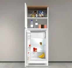 Mobile copri frigorifero a incasso in finitura Bianco Lucido e Rovere