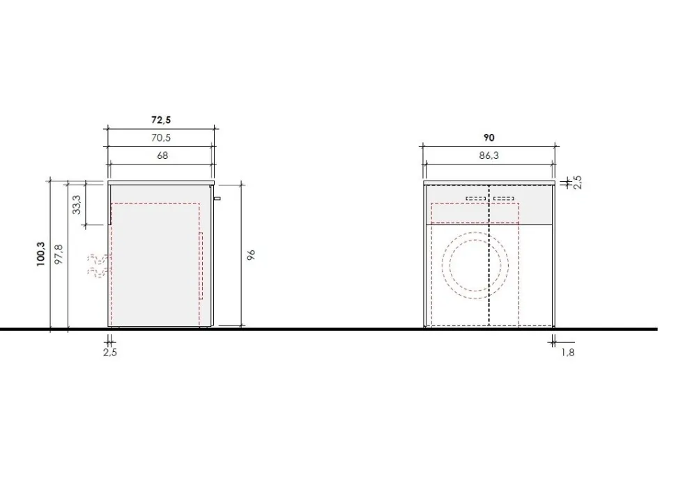 Mobile copri Lavatrice 2 ante battenti L 90 cm