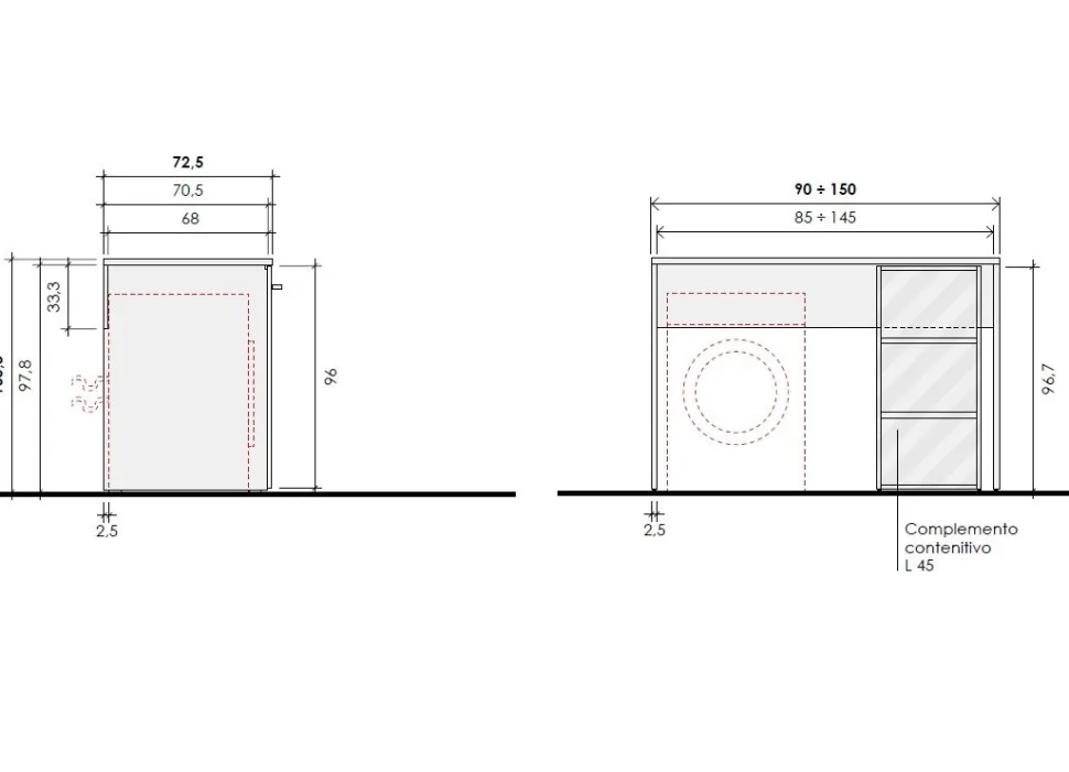 Mobile copri Lavatrice L 150 cm