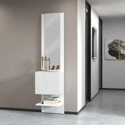 Mobile da ingresso compatto con specchio Poket in Bianco Lucido