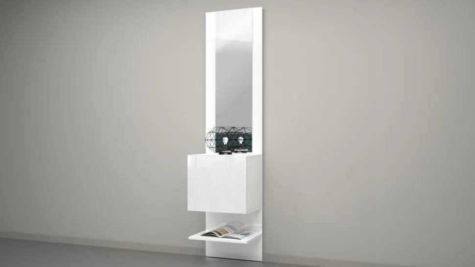 Mobile da ingresso compatto con specchio Poket in Bianco Lucido