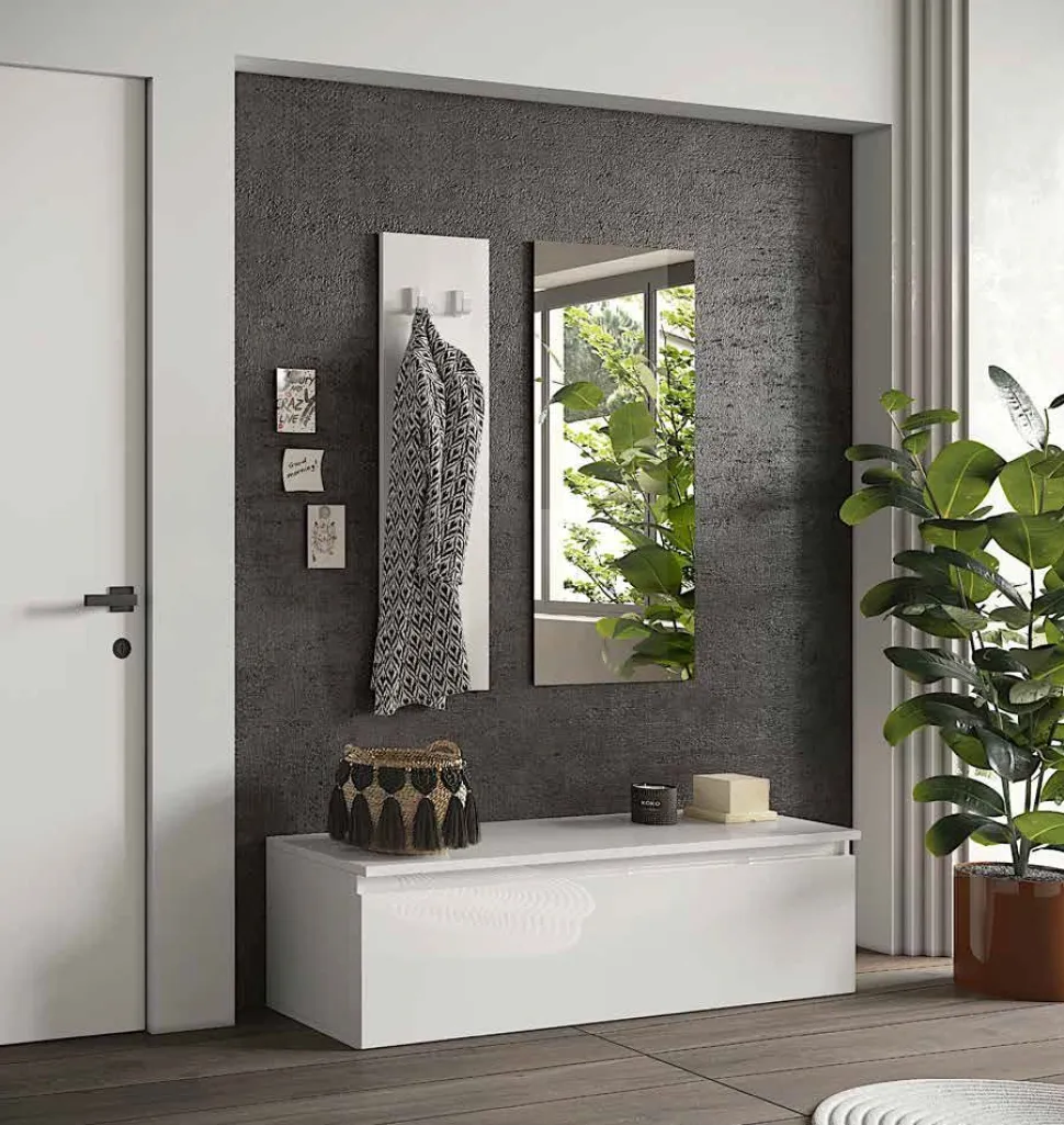 Mobile da ingresso con cassettone doppio vano interno Smart disponibile in vari colori