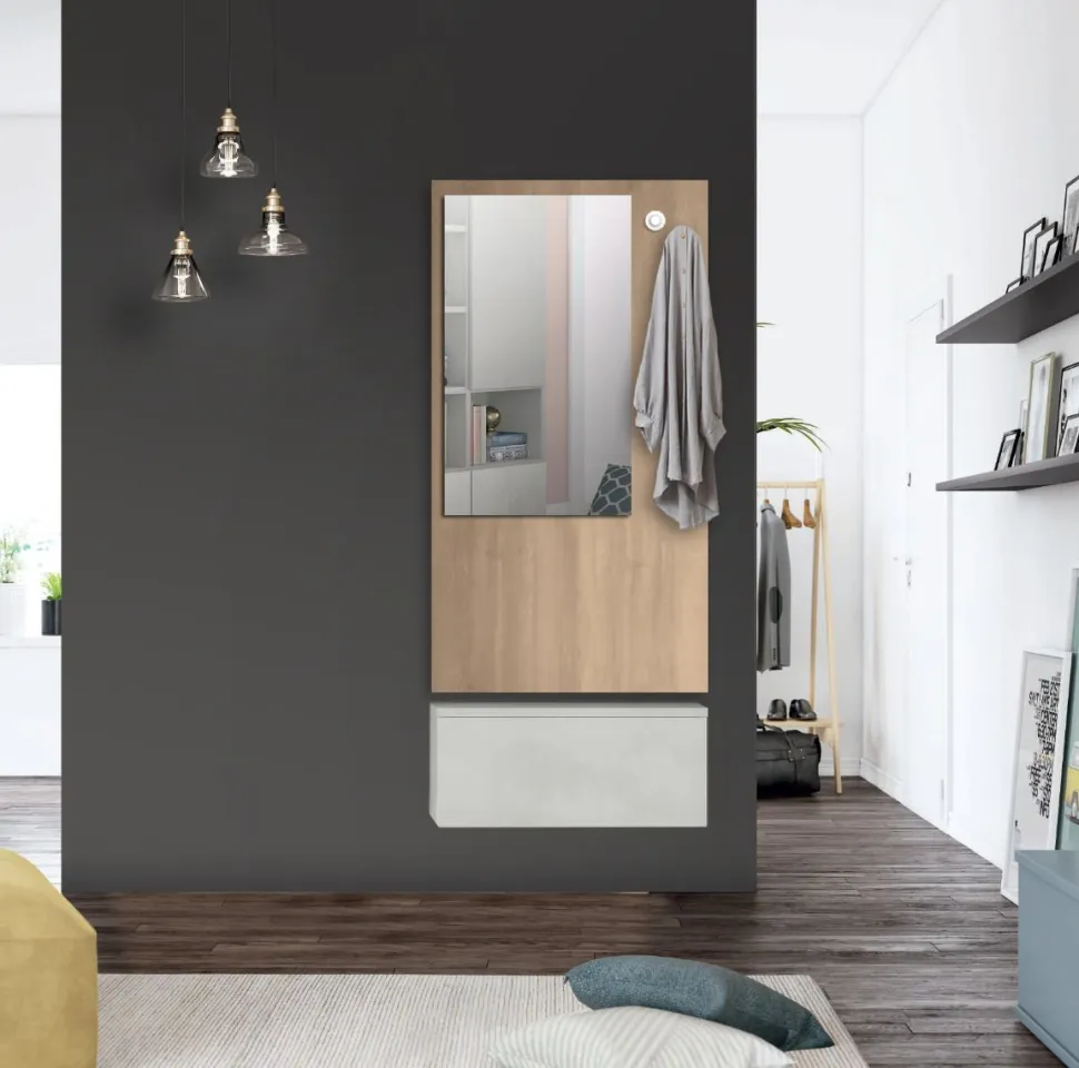 mobile da ingresso con specchio e pensile cassettone