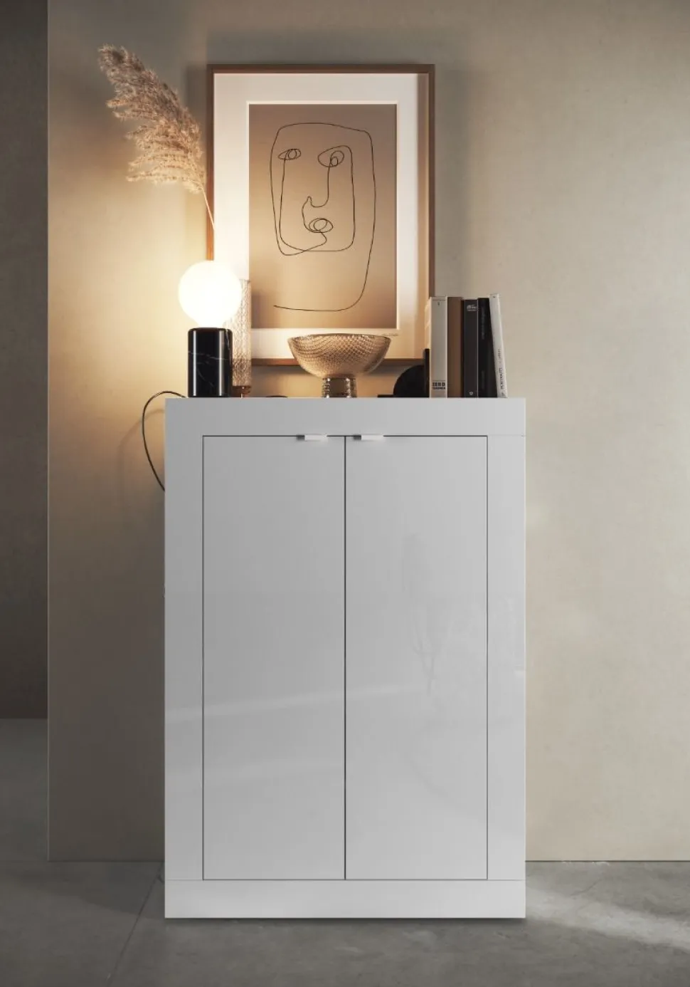 Mobile da ingresso Gabriel linea Basic in finitura Bianco Lucido con grafica
