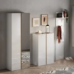 Mobile da ingresso Madrid linea Combo in finitura Bianco lucido e Rovere Cadiz