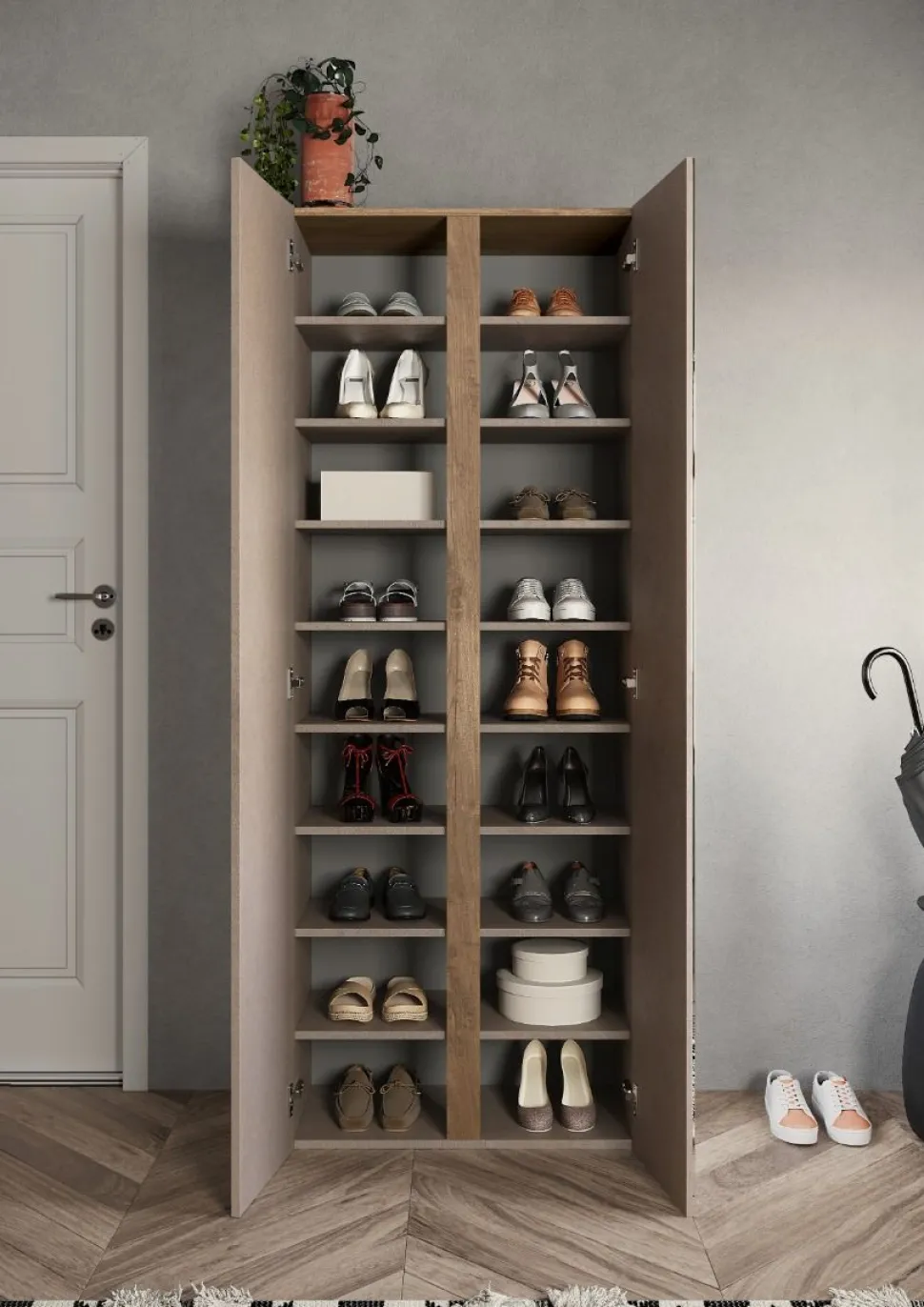 Mobile da ingresso Madrid linea Combo in finitura Bronzo e Rovere Mercure
