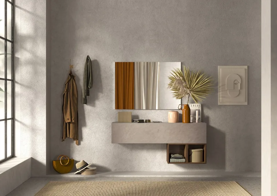 Mobile da ingresso Mara in finitura Argilla e Rovere Mercure