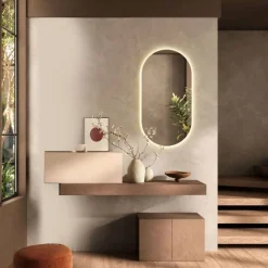 Mobile da Ingresso moderno con panca e mensola sospesa in Cashmere e Bronzo