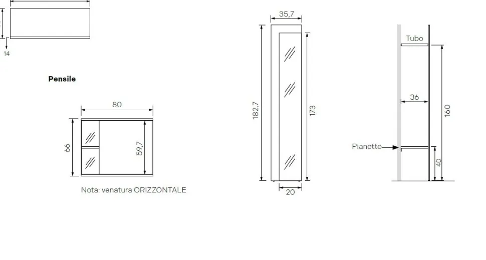 Mobile da ingresso Orzo e Grigio cenere con cubo sospeso, appendiabiti e mensola disponibile in vari colori