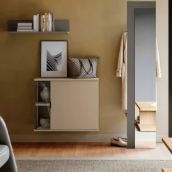 Mobile da ingresso Orzo e Grigio cenere con cubo sospeso, appendiabiti e mensola disponibile in vari colori