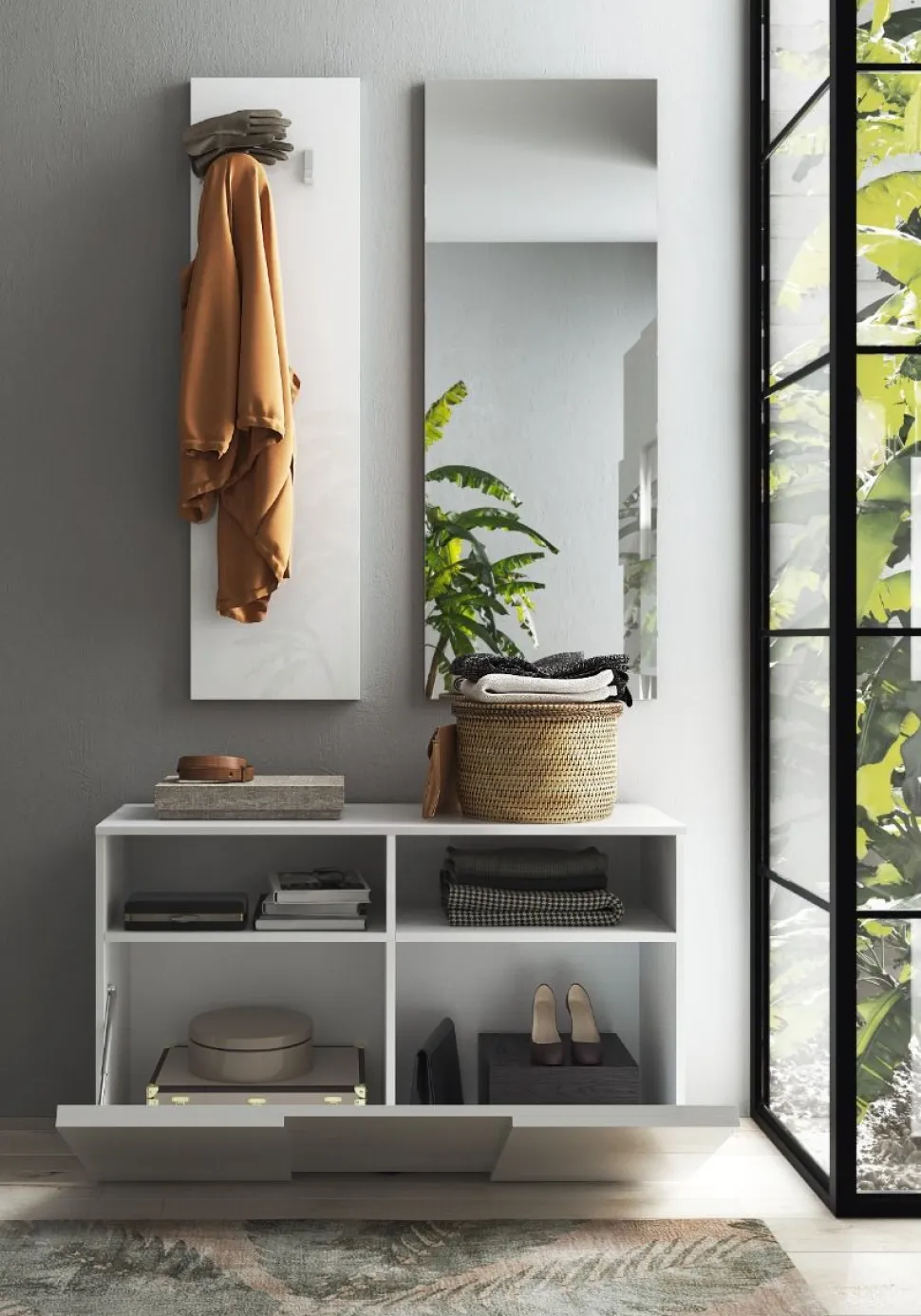Mobile da ingresso Poly linea Dama in finitura Bianco Lucido