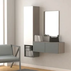 Mobile da ingresso Rilo in finitura Bianco e Alluminio