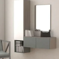 Mobile da ingresso Rilo in finitura Bianco e Alluminio