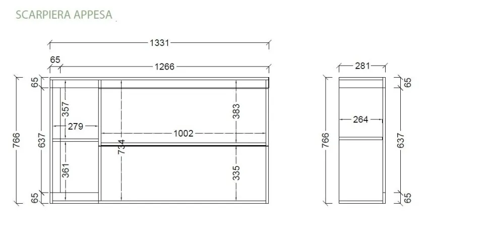 Mobile da Ingresso Sospeso in Bianco Lucido e Rovere con Scarpiera, Specchio e Appendiabiti