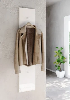 Mobile da Ingresso Sospeso in Bianco Lucido e Rovere con Scarpiera, Specchio e Appendiabiti