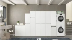 Mobile lavanderia salvaspazio Bianco frassino con cesto porta biancheria e mobile porta lavatrice