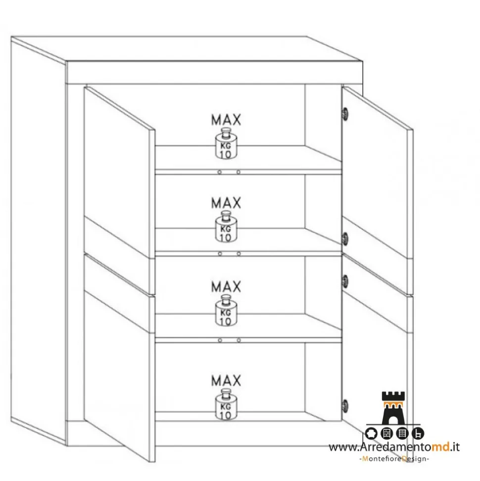 Mobile linea Basic con 4 ante in finitura Bianco laccato lucido FLOWER