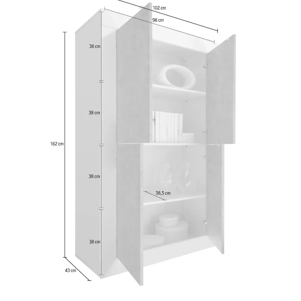 Mobile linea Basic con 4 ante in finitura Bianco laccato lucido e Beton