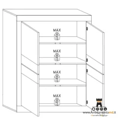 Mobile linea Basic con 4 ante in finitura Bianco laccato lucido e Beton
