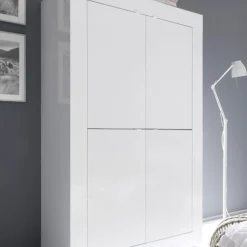 Mobile madia con 4 ante in finitura Bianco laccato lucido linea Basic