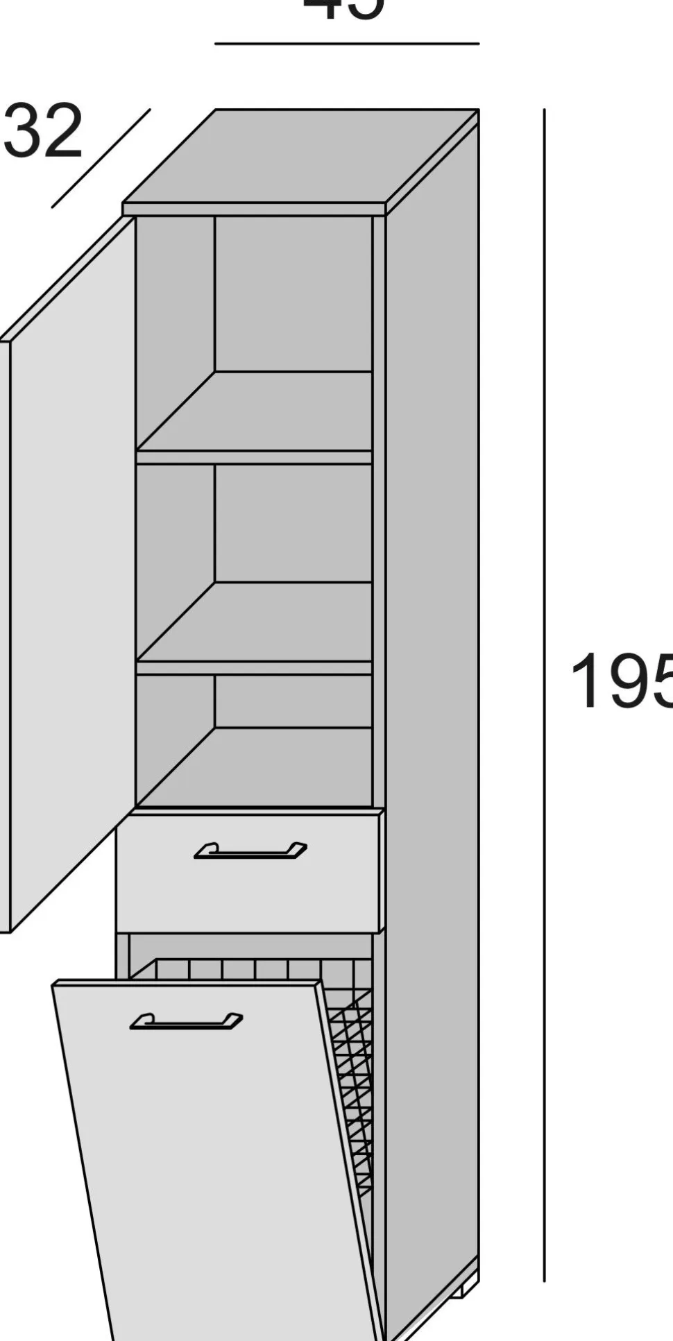Mobile multiuso con cestello porta biancheria finitura Bianco Frassino e cemento