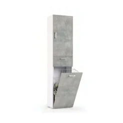 Mobile multiuso con cestello porta biancheria finitura Bianco Frassino e cemento