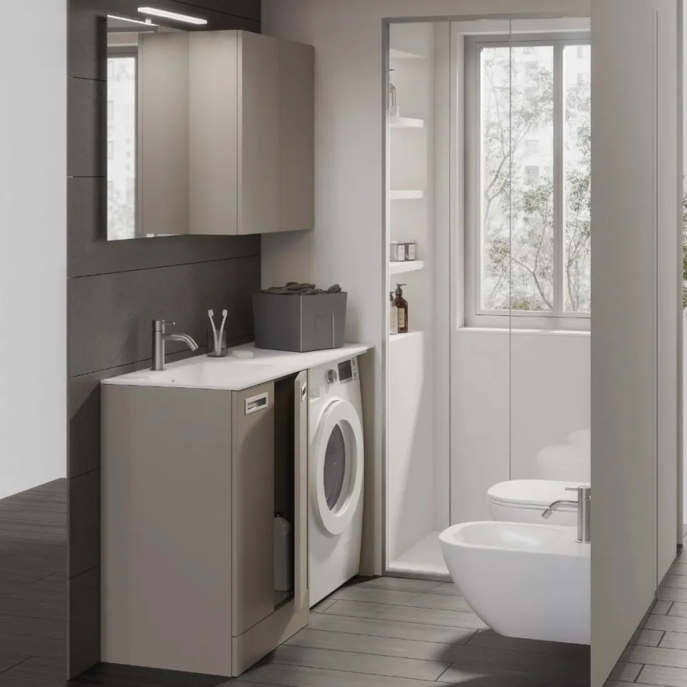 Mobile per Lavatrice Totus con base sottolavabo 2 ante e vano lavatrice a giorno disponibile in vari colori