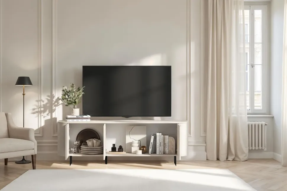 Mobile Porta TV 3 ante con apertura Push-Pull e piede a lama in metallo