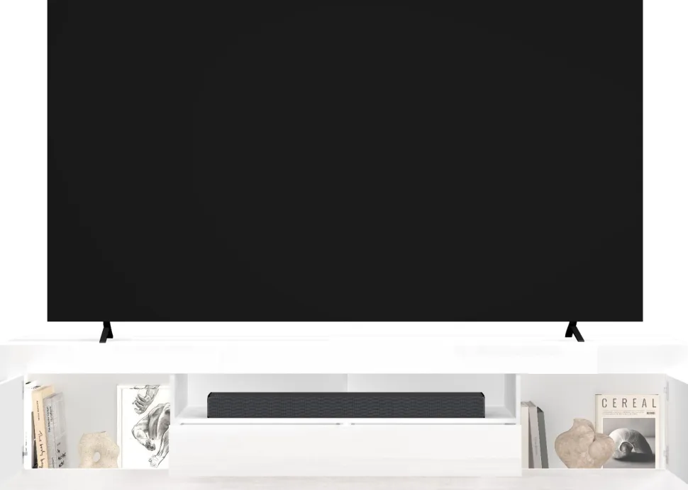 Mobile Porta TV Linea Basic L 245 cm in Bianco Lucido con 2 Ante e 1 Cassetto