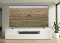 Mobile Porta TV Linea Basic L 245 cm in Bianco Lucido con 2 Ante e 1 Cassetto
