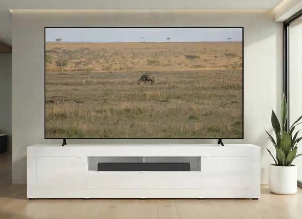 Mobile Porta TV Linea Basic L 245 cm in Bianco Lucido con 2 Ante e 1 Cassetto
