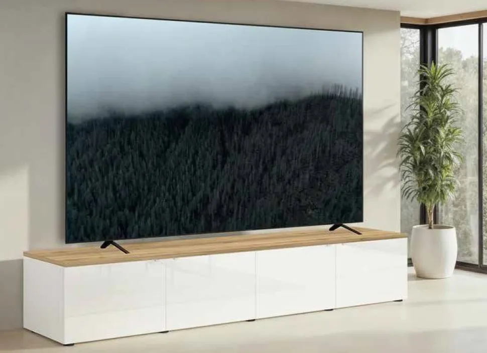 Mobile Porta TV moderno Linea Easy 4 Ante in Bianco Lucido e Rovere Cadiz