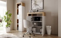 Mobile Scrivania compatto Linea Frame in Bianco Lucido e Rovere Cadiz con ripiano estraibile