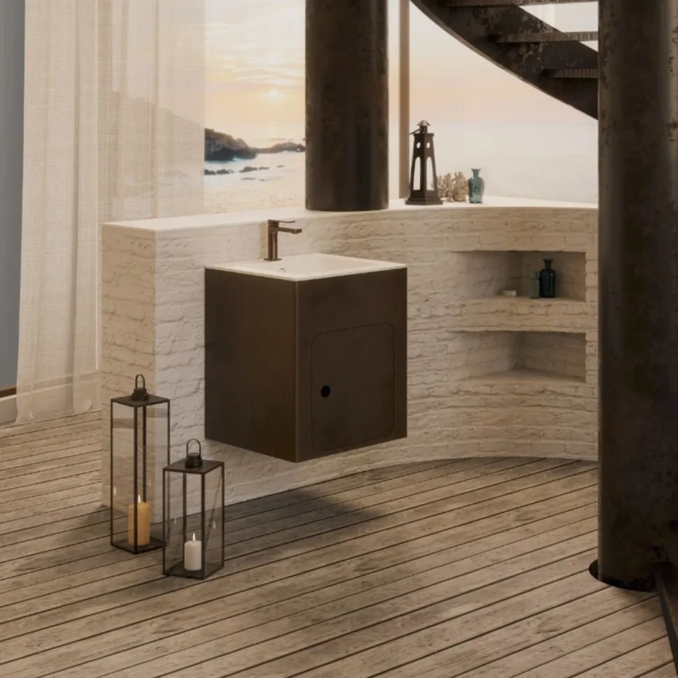 Mobile sospeso con Lavabo Alluminium disponibile in 2 misure e vari colori