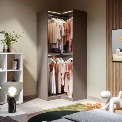Modulo angolare per cabina armadio a giorno finitura Cashmere disponibile in 4 colori