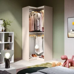 Modulo angolare per cabina armadio a giorno finitura Cashmere disponibile in 4 colori