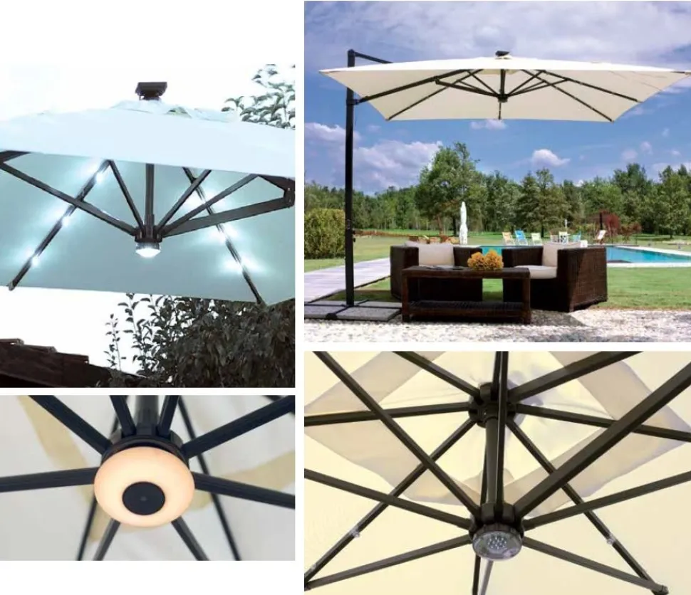 Ombrellone da Giardino con Luci LED integrate e Pannello Solare, Palo Laterale Orientabile