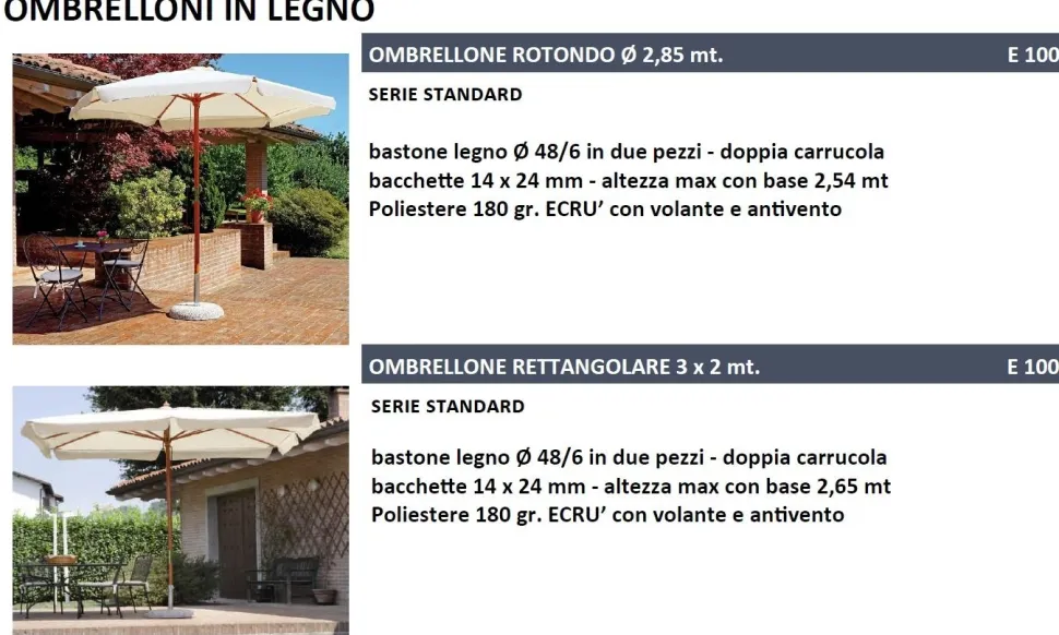 Ombrellone da Giardino con Palo in Legno,copertura in Poliestere 2 Misure Disponibili modello Manila