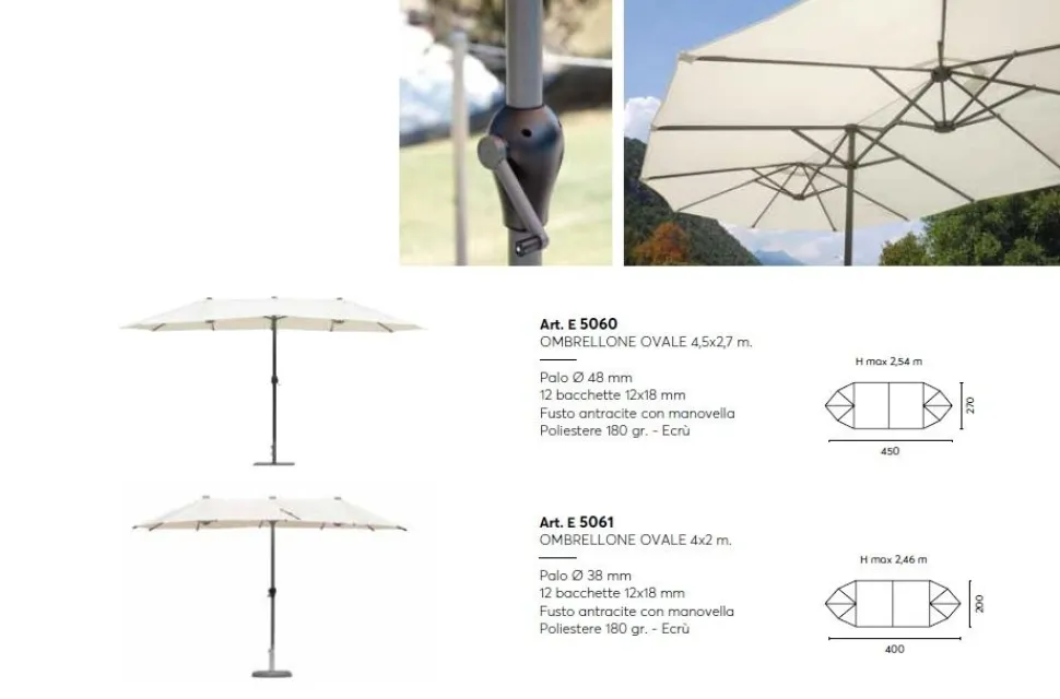 Ombrellone da Giardino Ovale palo centrale in Alluminio 2 Misure Disponibili